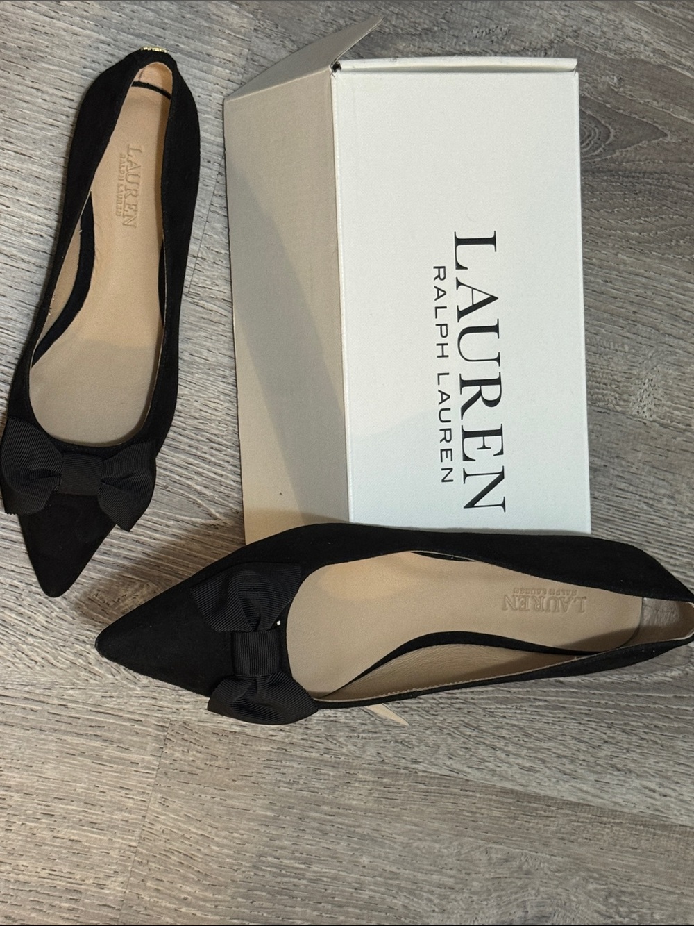 Lauren Ralph Lauren Black Pointed Toe Bow Flats shoes